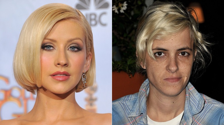 Christina Aguilera posant et Samantha Ronson posant