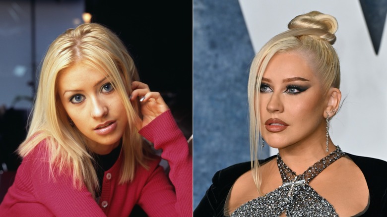 Christina Aguilera posant en 1999 et Christina Aguilera posant en 2023