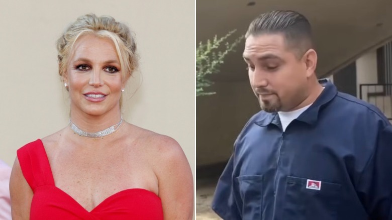 Britney Spears sur un tapis rouge ; Paul Richard Soliz parle aux paparazzi