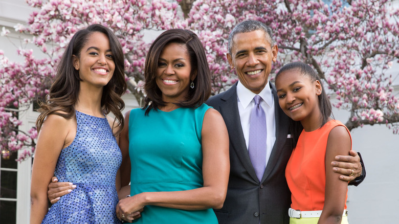 Malia et Sasha avec Barack et Michelle Obama