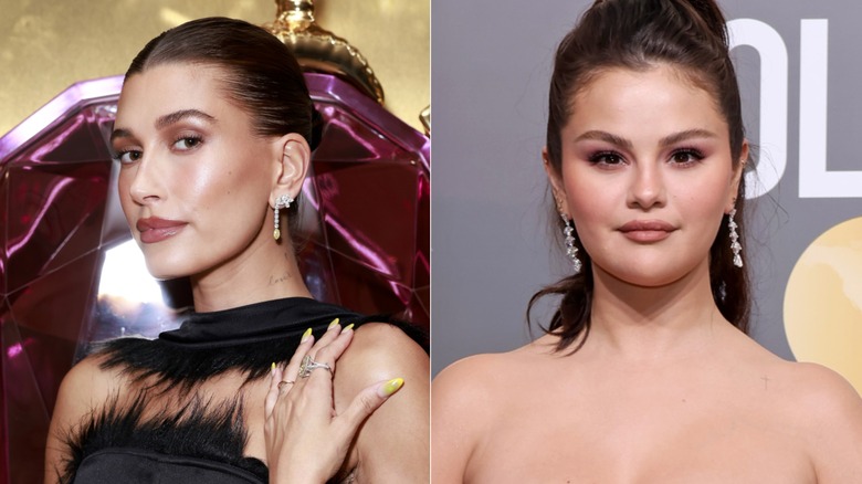 Robe duveteuse Hailey Bieber, Selena Gomez coiffée