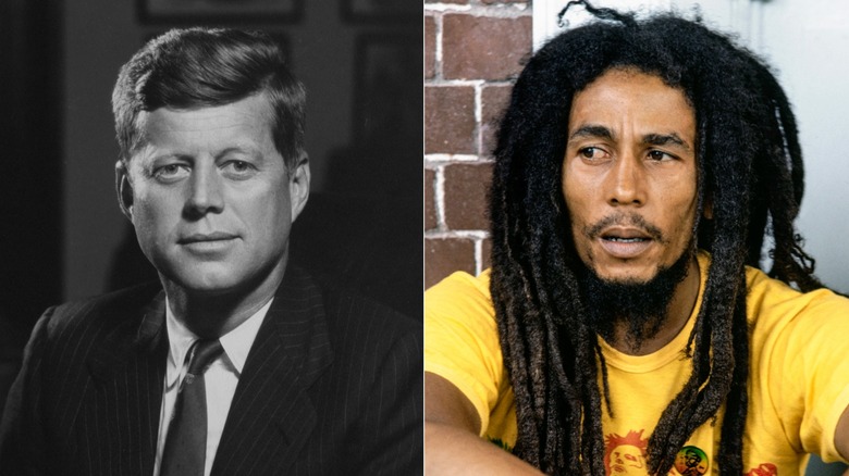 Image divisée de JFK, à gauche, et de Bob Marley, à droite