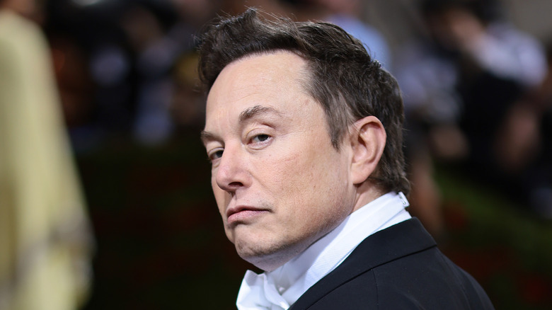 Elon Musk regarde par-dessus son épaule