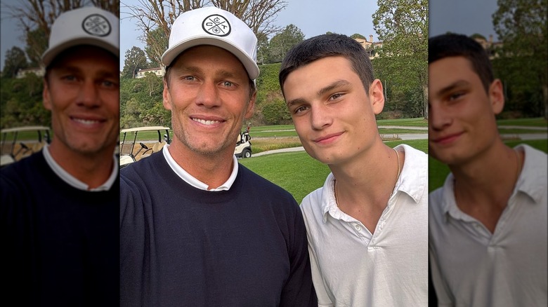 Tom Brady et Jack Brady souriant à l'extérieur