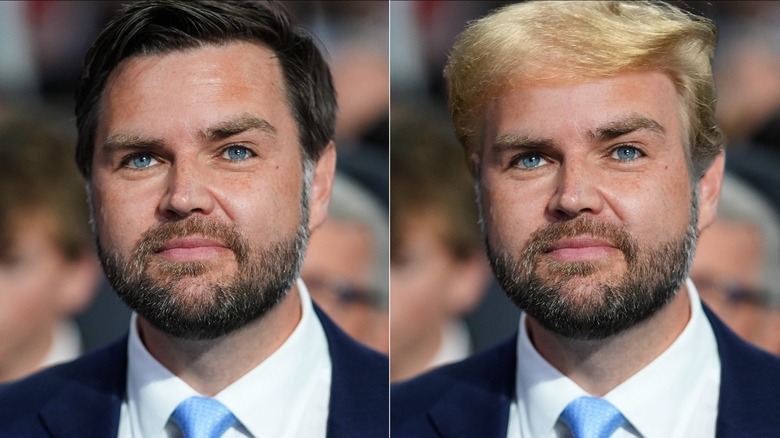 Image divisée de JD Vance avec des cheveux blonds foncés