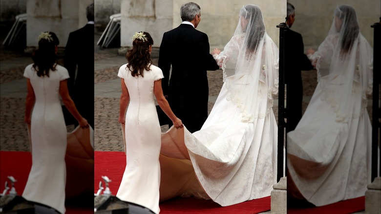 Pippa, Michael et Kate Middleton en train de marcher