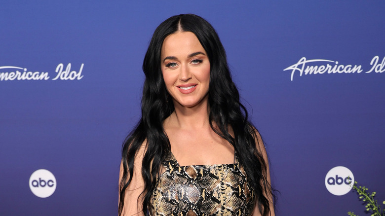 Katy Perry porte une robe à imprimé animal sur le tapis rouge