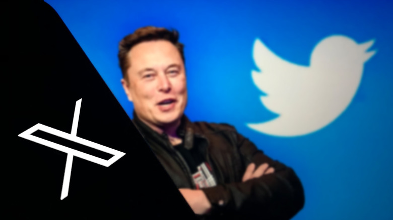 Photo d'Elon Musk avec les logos X et Twitter