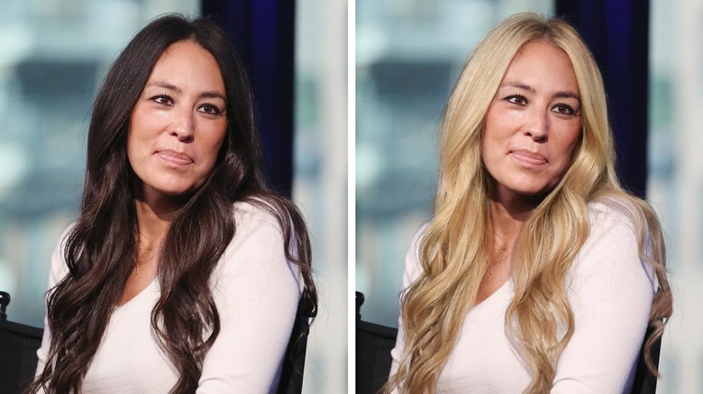 Joanna Gaines avec des cheveux bruns et blonds