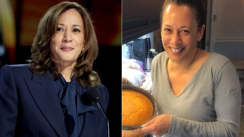 Image partagée de Kamala Harris avec et sans maquillage