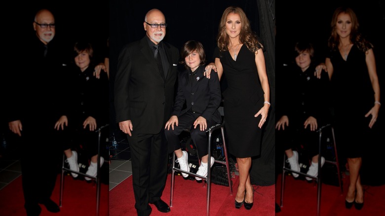 René Angélil, René-Charles Angélil, and Celine Dion posing