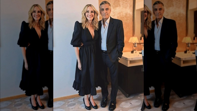 George Clooney avec les bras autour de Julia Roberts