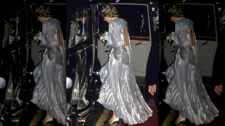 La princesse Diana porte une robe argentée