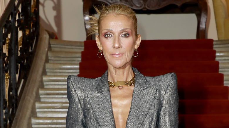 Céline Dion portant une veste aux épaules pointues