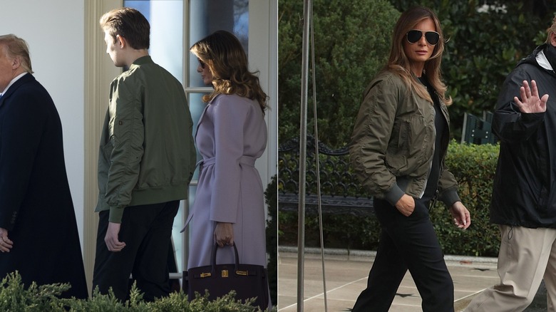 Barron Trump et Melania Trump portent des manteaux verts