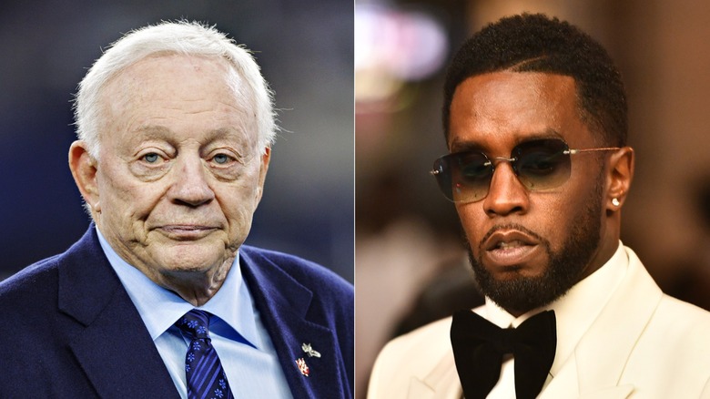 Image fractionnée de Jerry Jones, à gauche, et de P Diddy, à droite