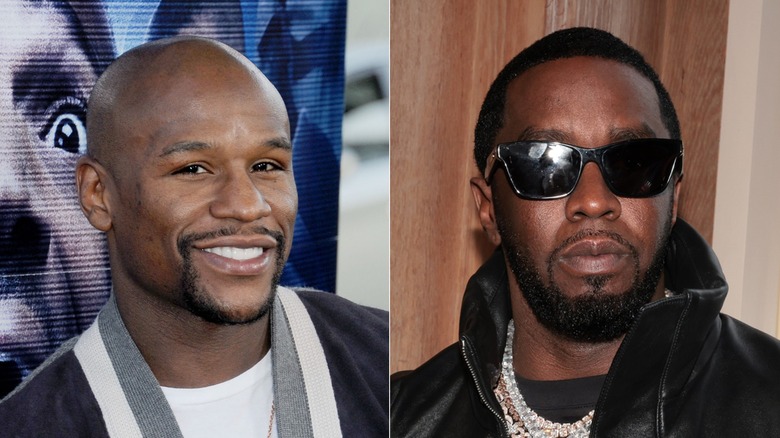 Image fractionnée de Floyd Mayweather, à gauche, et de P Diddy, à droite