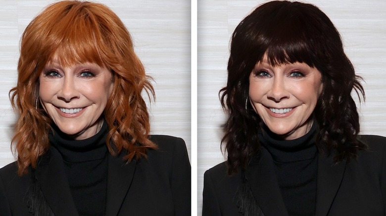 Image partagée de Reba McEntire avec des cheveux roux et des cheveux noirs